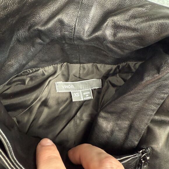 VINCE Black Leather Linen Women's Sleeveless Moto Vest - Size XS - Picture 6 of 6